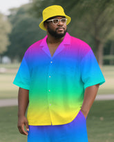 Big Men's Colorful Rainbow Gradient Style Outdoor Short-Sleeve Shirt Pants 2-piece Sets